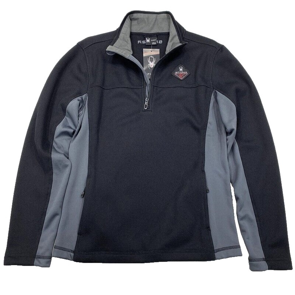 NWT Spyder 1/2 Zip Fleece Pullover Small Black Pockets Ski Snowboard Mens $99